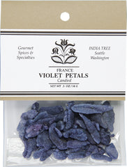 India Tree Candied Violet Petals jar closeup for elegant dessert garnish