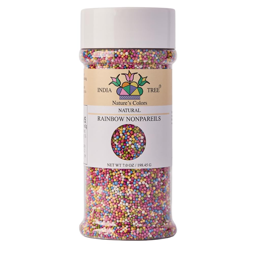 India Tree Rainbow Nonpareils close-up show plant-based color for cookies and cupcakes.