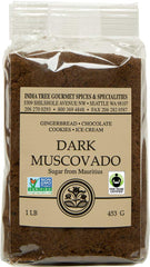 India Tree Dark Muscovado Sugar: rich amber crystals for baking and coffee.