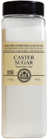 India Tree superfine caster sugar in a 1.75 lb bag for smooth batters