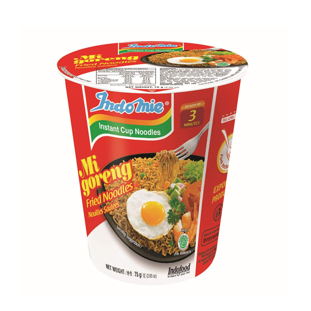 Indomie Mi Goreng Cup pack image highlighting a quick, flavorful meal option.