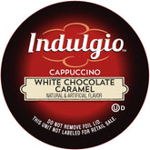 Indulgio Cappuccino white chocolate caramel cups for a creamy, convenient morning pick-me-up