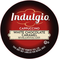 Indulgio Cappuccino white chocolate caramel cups for a creamy, convenient morning pick-me-up
