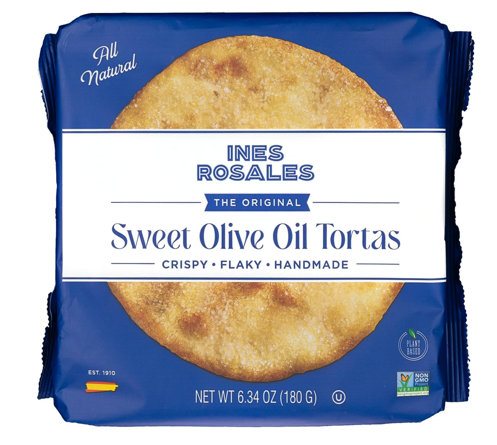 Ines Rosales Tortas Sweet Olive Oil packaging showcases premium ingredients for pantry use.