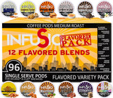 InfuSio 96 cups variety pack shown, broad selection for daily brews