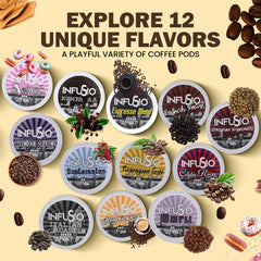 InfuSio coffee pods ready for Keurig K-Cup brewers for quick moments.