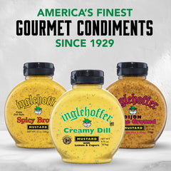 INGLEHOFFER Creamy Dill Mustard pour showing vibrant lemon caper notes