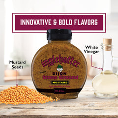 Inglehoffer Dijon stone-ground mustard seeds close-up showing rich texture for flavor.