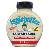 Inglehoffer Seafood Tartar Sauce bottle on table, ideal for seafood dips and sandwiches.