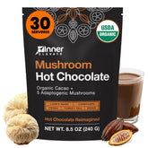 Inner Elevate Mushroom Hot Chocolate with a steaming cup for a comforting energy boost