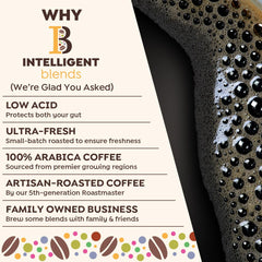 Intelligent Blends Dark Roast brewing scene demonstrates easy single-serve preparation.