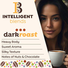 Intelligent Blends Dark Roast cup image showcases rich, balanced aroma.