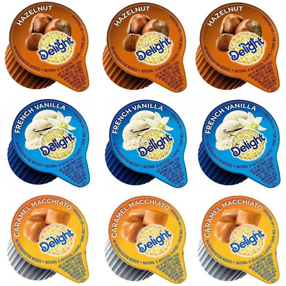International Delight three-flavor creamer singles variety pack for home or office use.