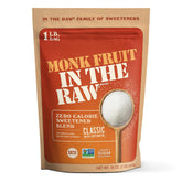 IN THE RAW Monk Fruit Baker Bag 16oz label highlighting keto-friendly, zero-calorie sweetness.