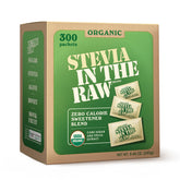 IN THE RAW Organic Stevia Packets in a box, zero-calorie sweetness for coffee and snacks.