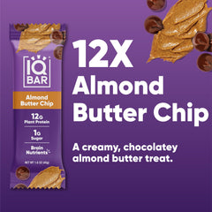 IQBAR Almond Butter Chip bar on a desk, ideal for focus during work