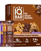 IQBAR Chocolate Lovers bar front view, a protein-packed on-the-go snack for focus.