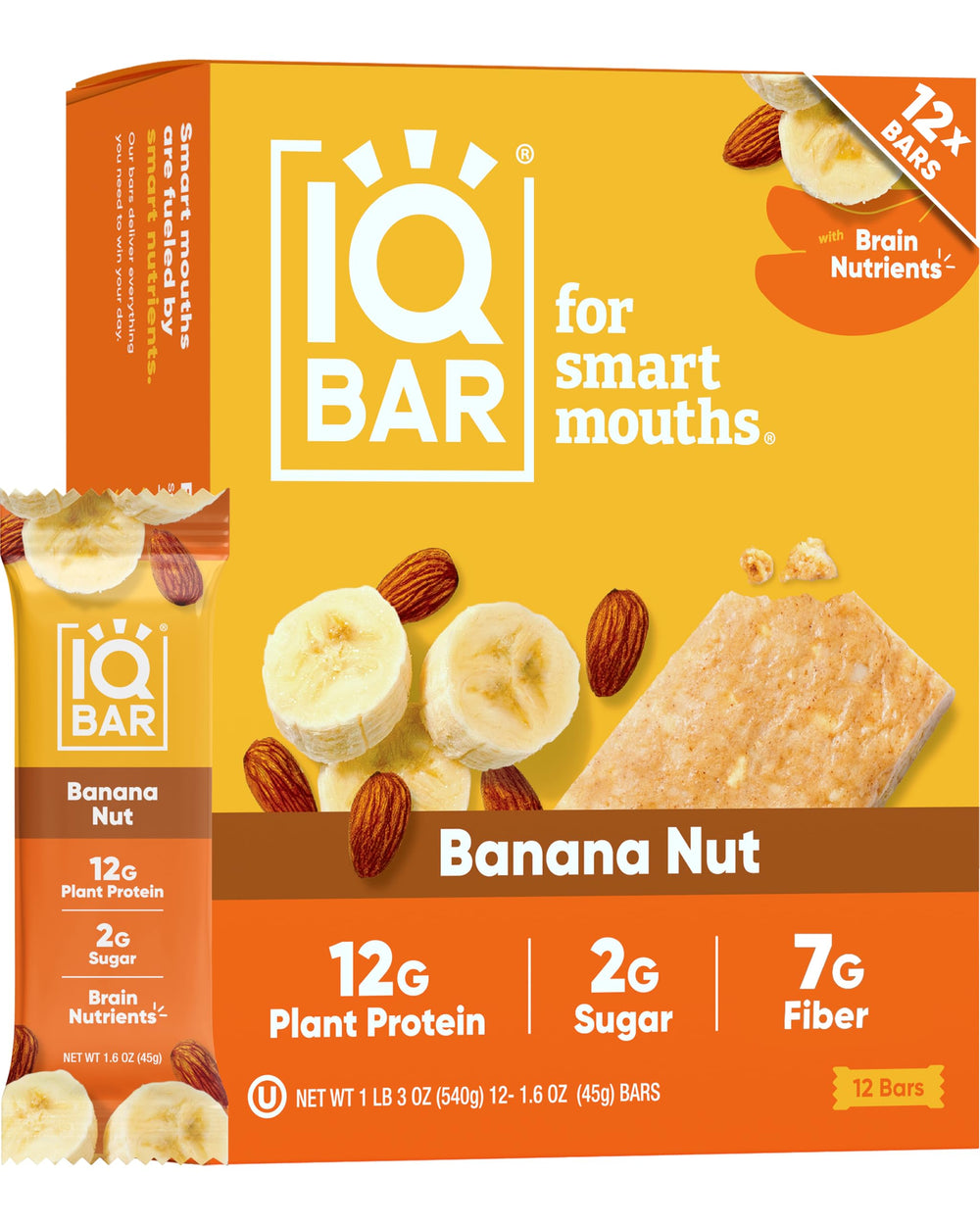 IQBAR banana nut bar front view with clean label for health-conscious snacking.