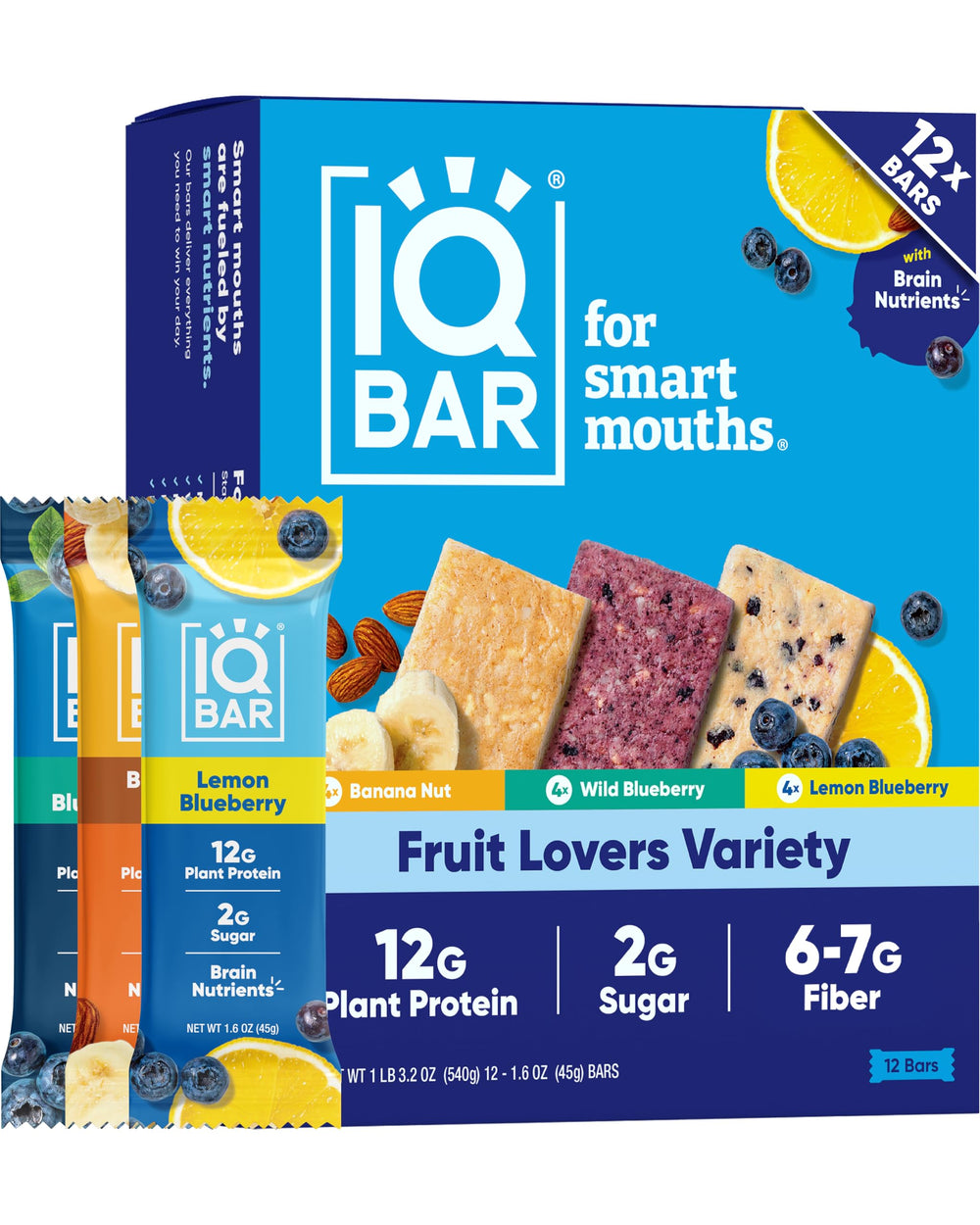 IQBAR Clean Plant Protein Bars Fruit Lovers variety pack — front view; ideal on-the-go breakfast or snack.