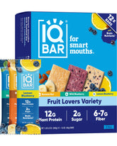IQBAR Clean Plant Protein Bars Fruit Lovers variety pack — front view; ideal on-the-go breakfast or snack.