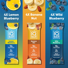 IQBAR Lemon Blueberry bar close-up; rich flavor and fiber for steady focus.