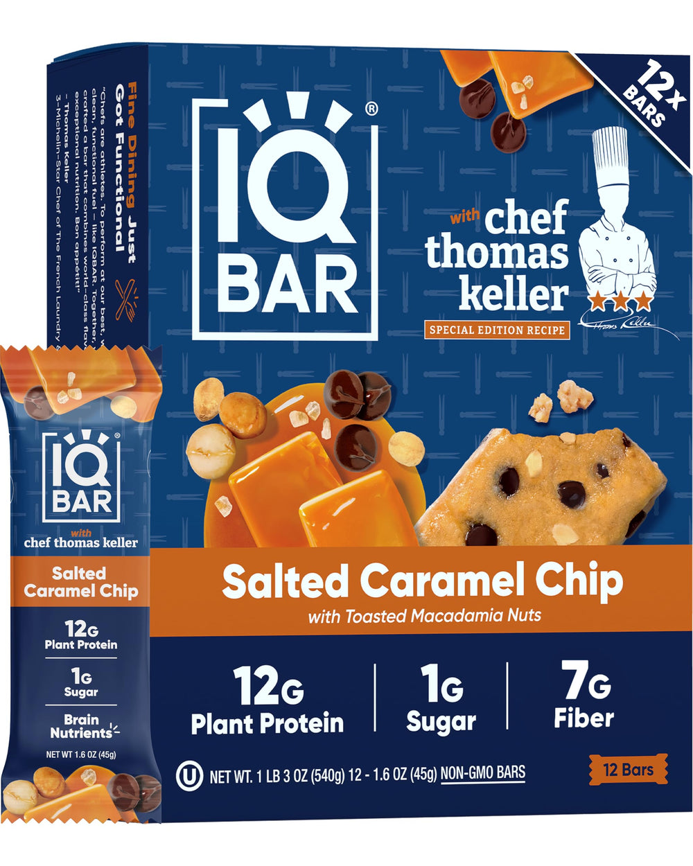 IQBAR Salted Caramel Chip bar pack for keto-friendly snacking