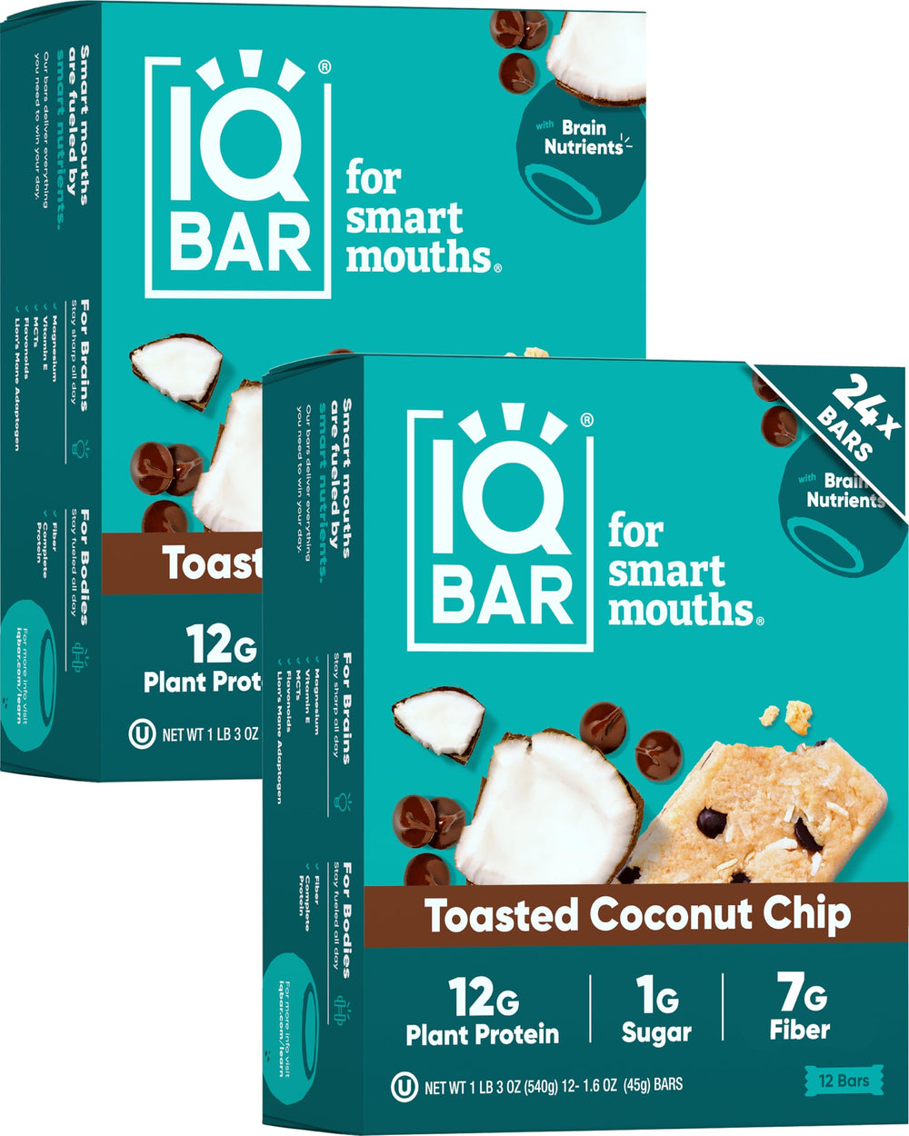 IQBAR Toasted Coconut Chip bar front view for focused study sessions.