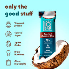 IQBAR Toasted Coconut Chip bar tucked in a bag for quick on-the-go energy