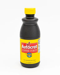 IRE Autocrat Coffee Syrup bottle 16oz shows a rich, sweet coffee flavor for coffee milk.