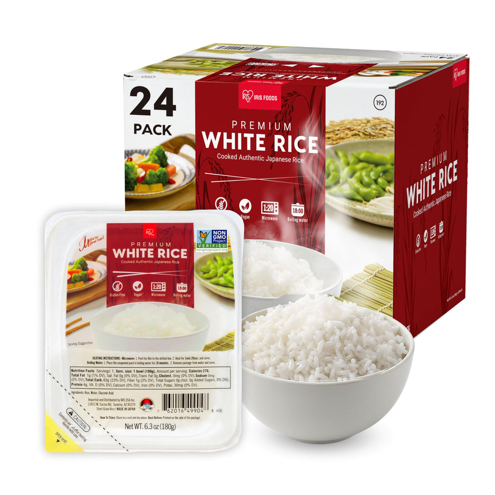 IRIS USA instant white rice tray 6.3oz, ready in minutes for quick meals