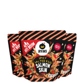 IRVINS Hot Boom pack of salmon skin chips shows bold, spicy flavor and convenient multi-pack.