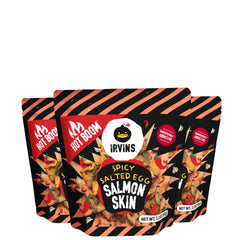 IRVINS Hot Boom pack of salmon skin chips shows bold, spicy flavor and convenient multi-pack.