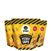 Irvins Salted Egg Potato Chips hand-cooked for premium crunch and bold flavor.