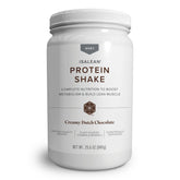 Isagenix IsaLean protein shake bottle shows creamy Dutch chocolate flavor and portion size.