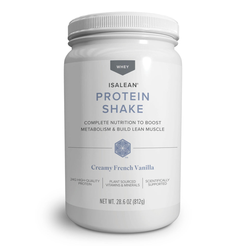 Isagenix IsaLean Protein Shake cup shows a creamy meal replacement for busy days