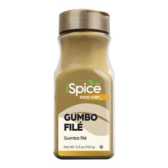 iSpice Gumbo Filé Powder dried Sassafras leaves highlight natural origins.