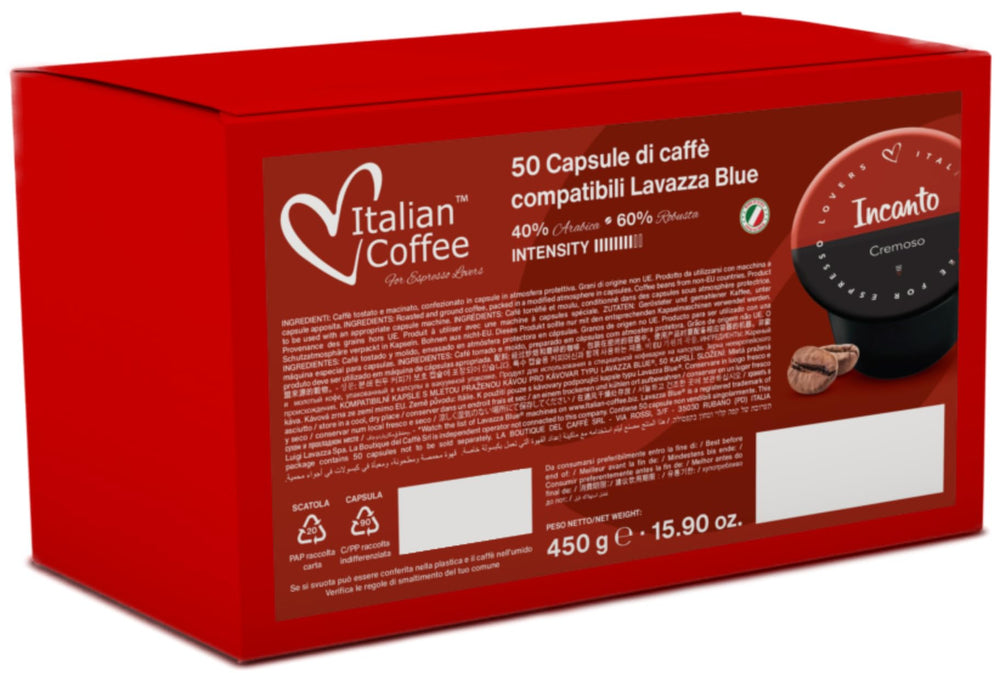 Incanto capsules in a 50-pack for Lavazza Blue machines.