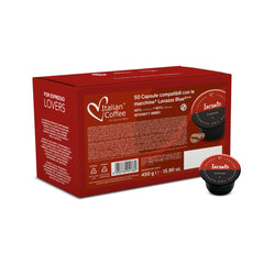 Compact packaging highlighting Lavazza Blue compatibility for quick brewing.