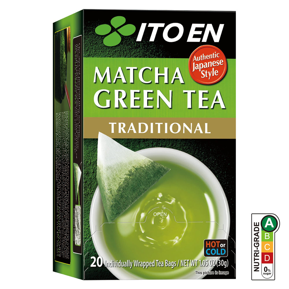 ITO EN Matcha Green Tea bags in traditional packaging for hot and cold brewing.