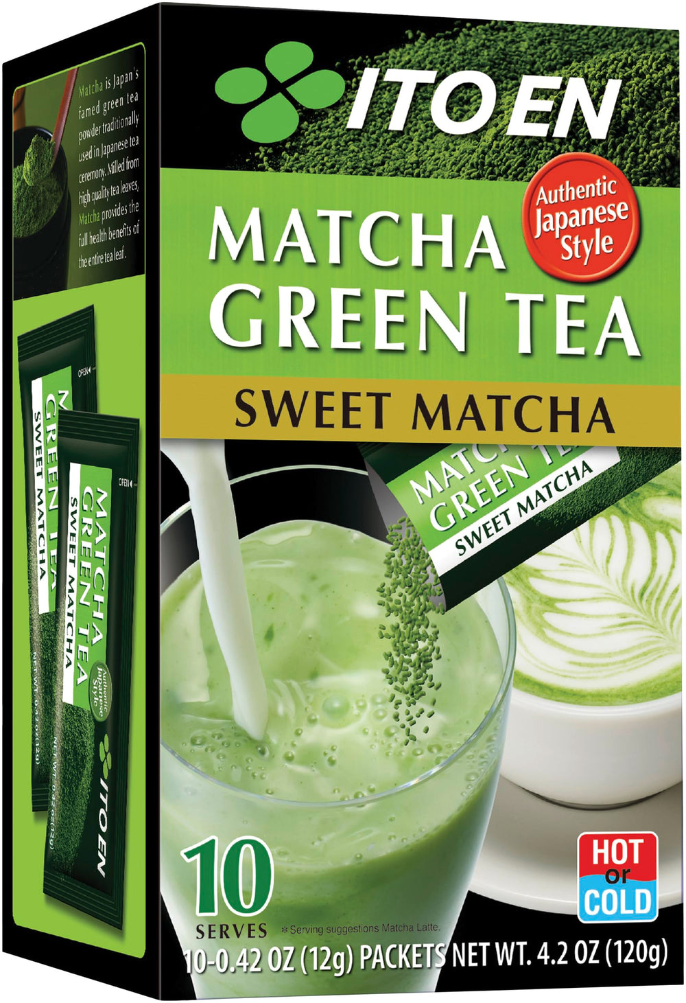 Ito En Sweet Matcha Powder Sticks in a box for quick, convenient preparation.