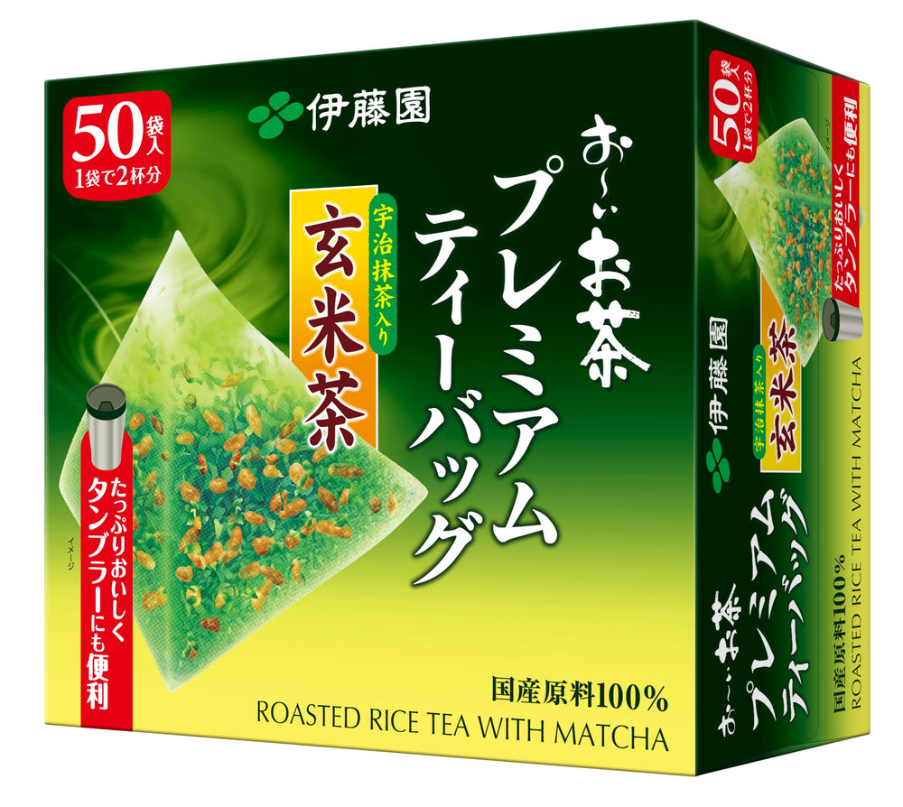 Itoen Genmaicha front view of premium tea bags for quick, consistent brews.
