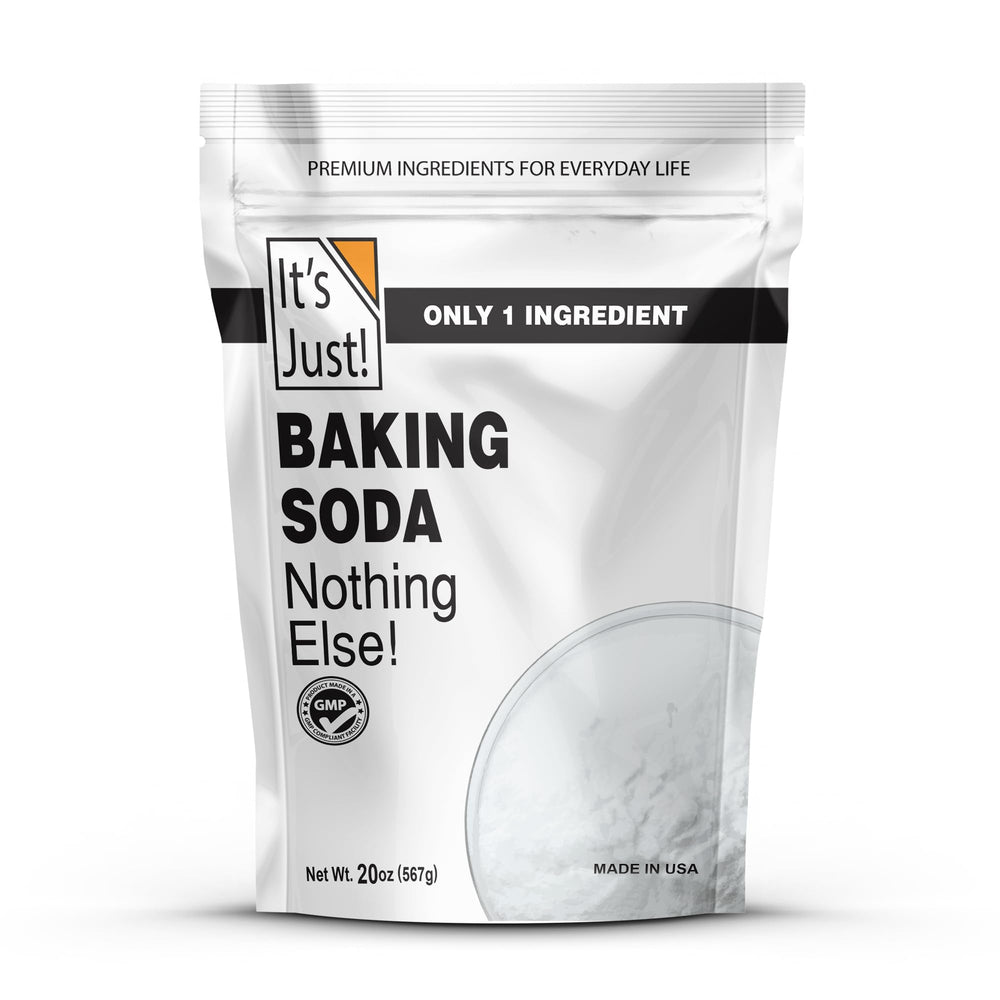 It's Just! baking soda packaging highlights pure, additive-free powder for baking.