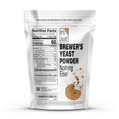 It's Just! Brewers Yeast Powder measuring spoon beside cookies, convenient for baking.
