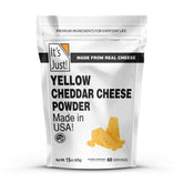 It's Just! cheddar cheese powder jar front showcases premium packaging for easy sauce prep.