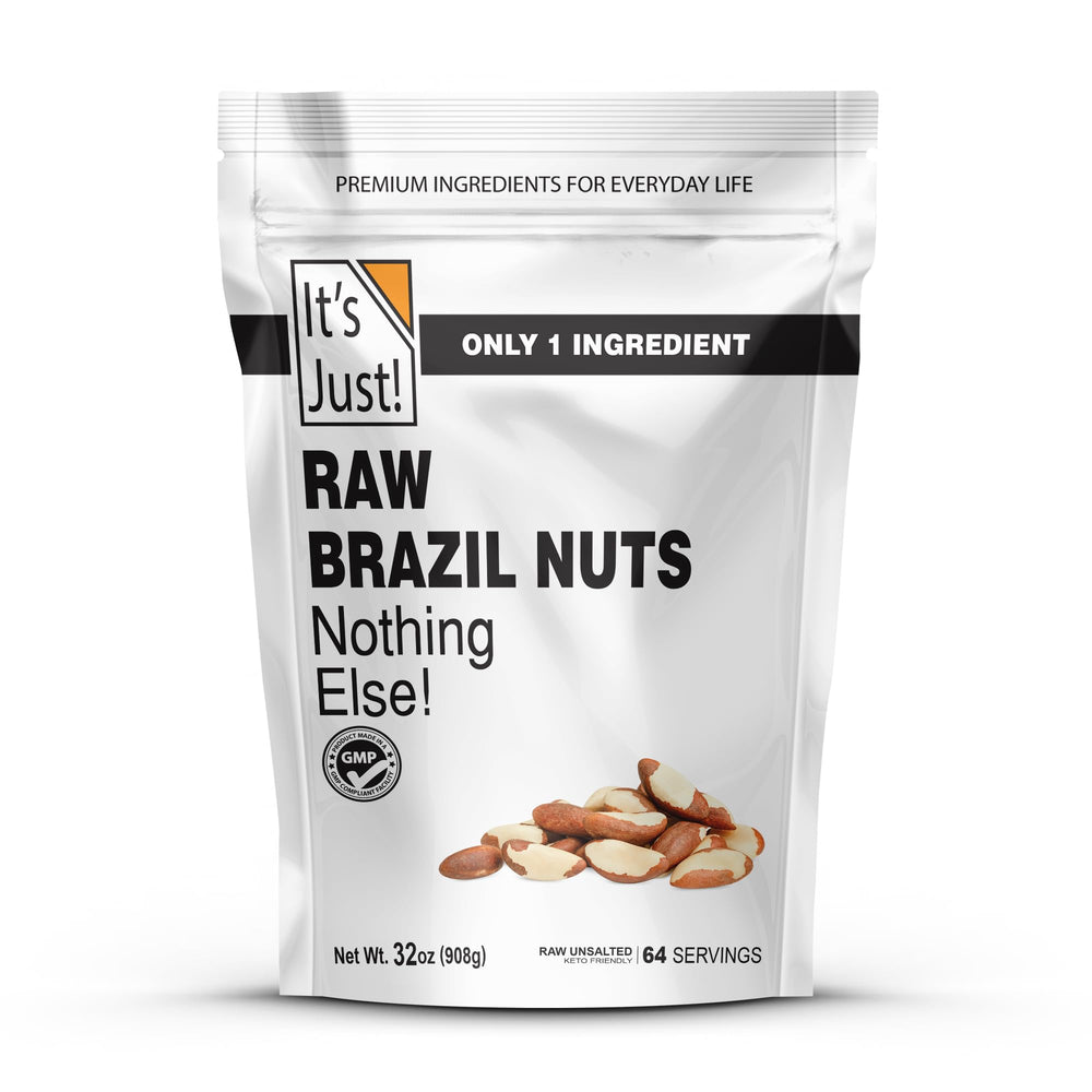 It's Just! raw Brazil nuts bag front showing premium unsalted snack.