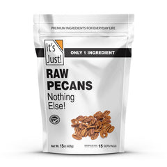 It's Just! raw pecans halves in jumbo XL pack for premium snacking.