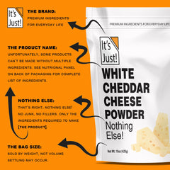 It's Just! white cheddar powder mixed into mac and cheese sauce