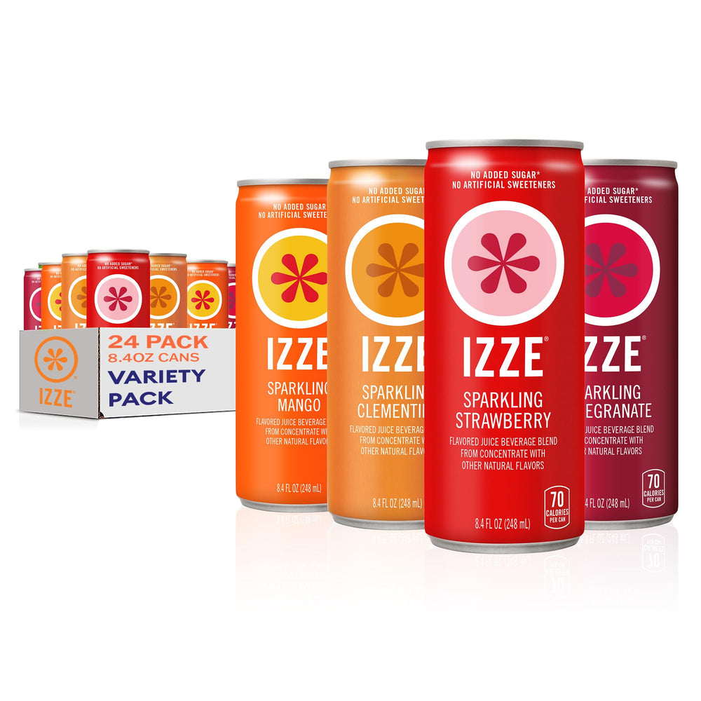 IZZE sparkling mango 8oz can showcasing real fruit flavor, ideal as a refreshing on-the-go treat.