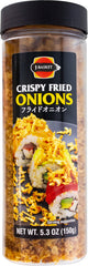 J-BASKET Crispy Fried Onions close-up, a savory crunchy topping for burgers and salads.