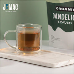 J Mac Botanicals dandelion leaves packaged USA, resealable bag preserves freshness.